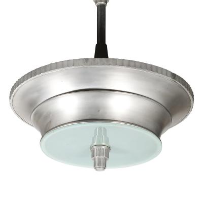 Art Deco Brushed Aluminum Frosted Glass Chandelier with Fluted Detailing
