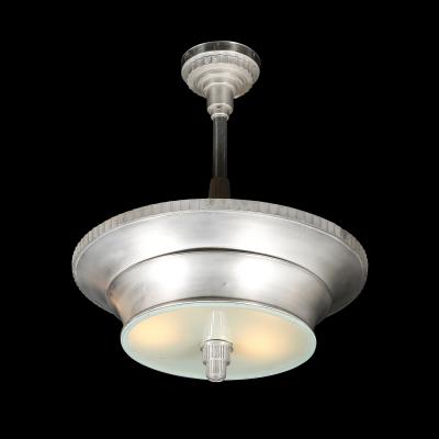Art Deco Brushed Aluminum Frosted Glass Chandelier with Fluted Detailing