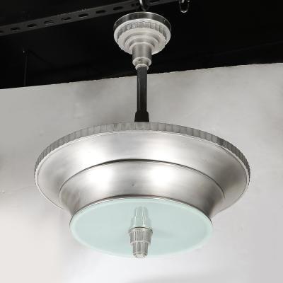 Art Deco Brushed Aluminum Frosted Glass Chandelier with Fluted Detailing