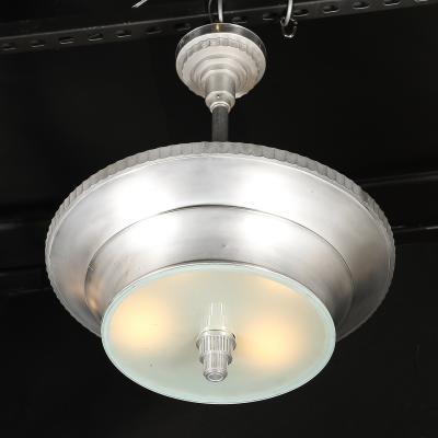 Art Deco Brushed Aluminum Frosted Glass Chandelier with Fluted Detailing