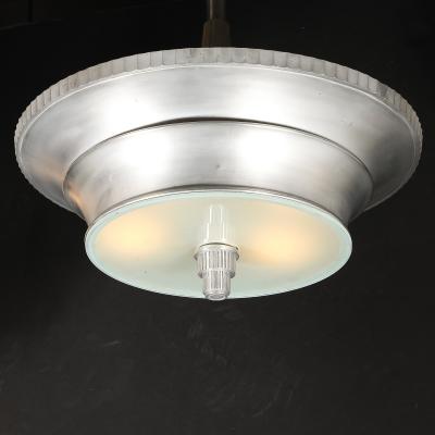 Art Deco Brushed Aluminum Frosted Glass Chandelier with Fluted Detailing