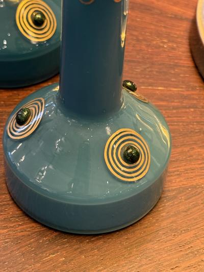 Art Deco Bulb Glass Vases Teal Art Glass Austria Early 20th Century