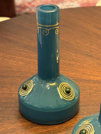 Art Deco Bulb Glass Vases Teal Art Glass Austria Early 20th Century