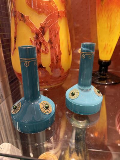 Art Deco Bulb Glass Vases Teal Art Glass Austria Early 20th Century