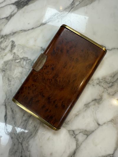 Art Deco Burl Wood and Brass Cigarette Case