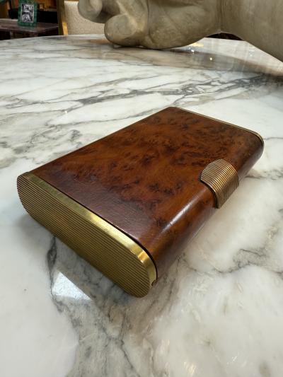 Art Deco Burl Wood and Brass Cigarette Case