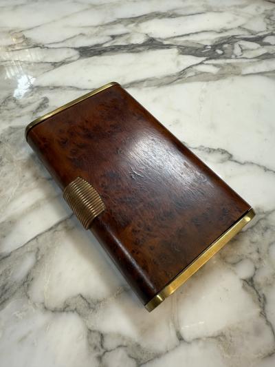 Art Deco Burl Wood and Brass Cigarette Case