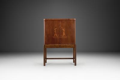 Art Deco Cabinet in Birch with Illustrative Details Europe 1930s