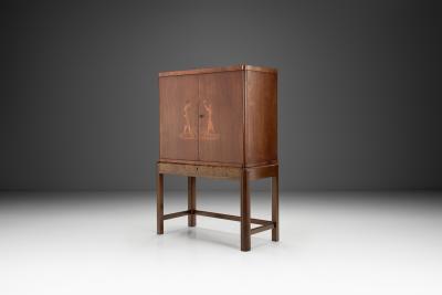 Art Deco Cabinet in Birch with Illustrative Details Europe 1930s