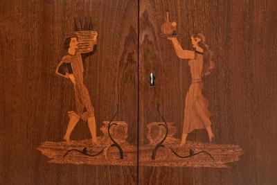 Art Deco Cabinet in Birch with Illustrative Details Europe 1930s