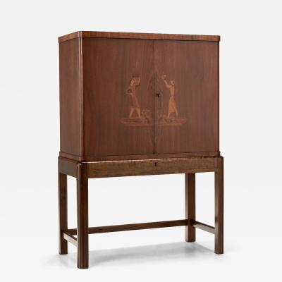 Art Deco Cabinet in Birch with Illustrative Details Europe 1930s