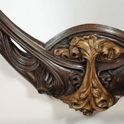 Art Deco Carved Sculptural Flapper Mirror in Limewood Plaster Appliques Gilt