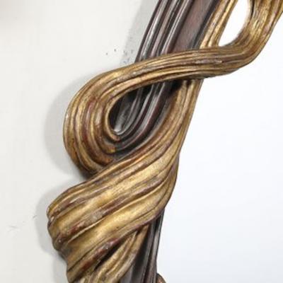 Art Deco Carved Sculptural Flapper Mirror in Limewood Plaster Appliques Gilt