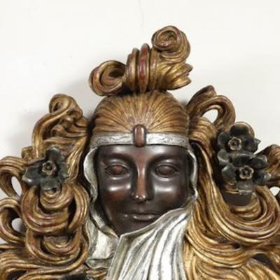 Art Deco Carved Sculptural Flapper Mirror in Limewood Plaster Appliques Gilt