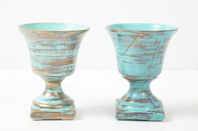 Art Deco Ceramic Gold Washed Turquoise Cache Pots