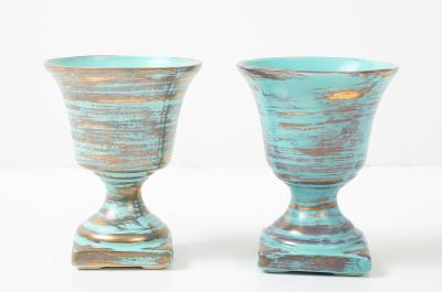 Art Deco Ceramic Gold Washed Turquoise Cache Pots