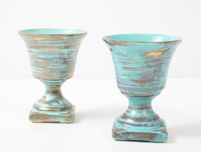 Art Deco Ceramic Gold Washed Turquoise Cache Pots