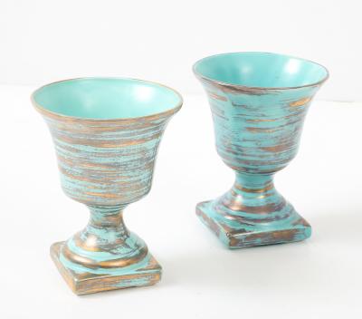 Art Deco Ceramic Gold Washed Turquoise Cache Pots