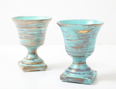 Art Deco Ceramic Gold Washed Turquoise Cache Pots