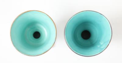 Art Deco Ceramic Gold Washed Turquoise Cache Pots