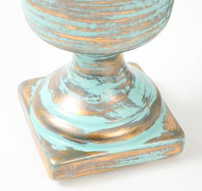 Art Deco Ceramic Gold Washed Turquoise Cache Pots