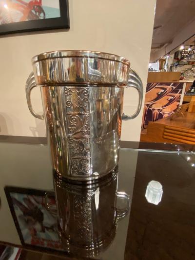 Art Deco Champagne Bucket Silver Plate with Embossed Details