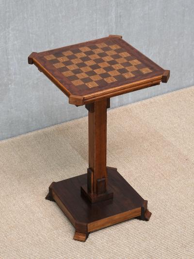 Art Deco Chess Side Table in Oak with Checkerboard Top Netherlands 1930s