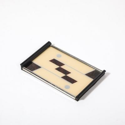 Art Deco Chrome Eglomise Tray in Cream Umber with Silvered Linear Detailing