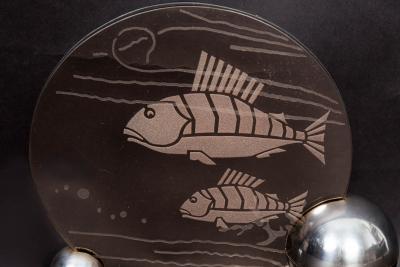 Art Deco Chrome Marble Glass Fish Lumiere Table Light Lamp ca 1930s