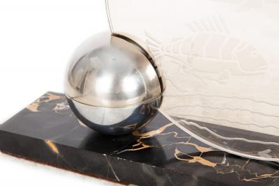 Art Deco Chrome Marble Glass Fish Lumiere Table Light Lamp ca 1930s