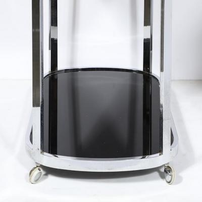 Art Deco Chrome Two Tier Rolling Serving Cart with Inset Black Vitrolite
