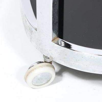 Art Deco Chrome Two Tier Rolling Serving Cart with Inset Black Vitrolite