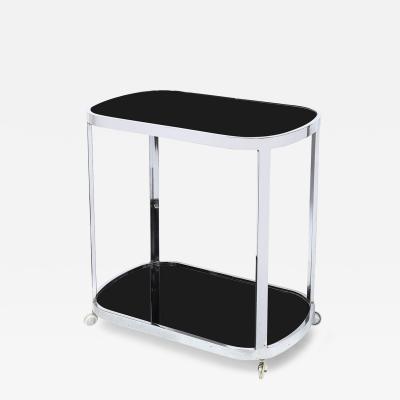 Art Deco Chrome Two Tier Rolling Serving Cart with Inset Black Vitrolite