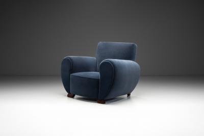 Art Deco Club Chair in Dark Blue Mohair Europe 1930s