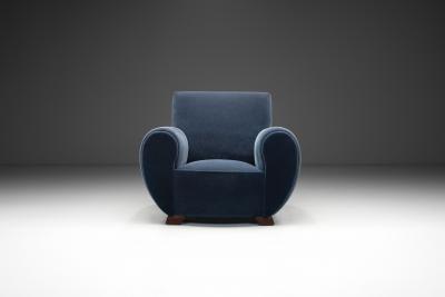 Art Deco Club Chair in Dark Blue Mohair Europe 1930s