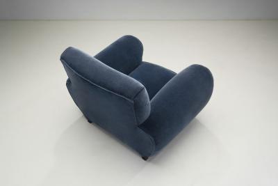 Art Deco Club Chair in Dark Blue Mohair Europe 1930s