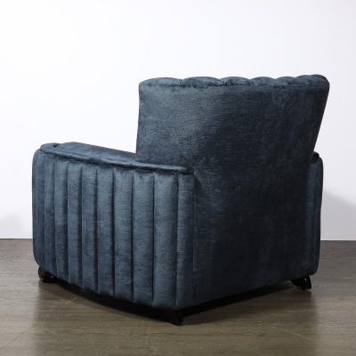 Art Deco Club Chair with Sculptural Ebonized Supports in Smoked Sapphire Velvet
