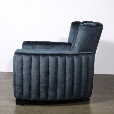 Art Deco Club Chair with Sculptural Ebonized Supports in Smoked Sapphire Velvet