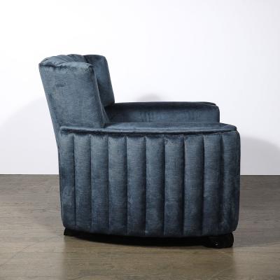 Art Deco Club Chair with Sculptural Ebonized Supports in Smoked Sapphire Velvet