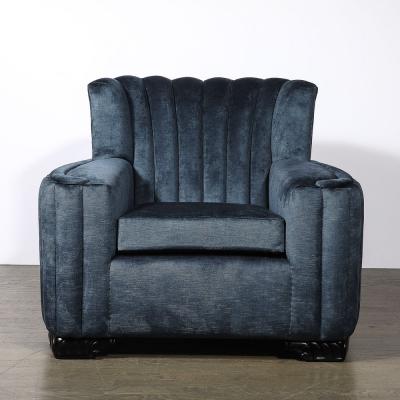 Art Deco Club Chair with Sculptural Ebonized Supports in Smoked Sapphire Velvet