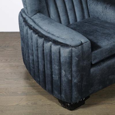 Art Deco Club Chair with Sculptural Ebonized Supports in Smoked Sapphire Velvet