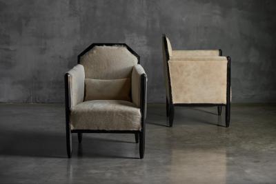 Art Deco Club Chairs with Cowhide Upholstery France Circa 1930