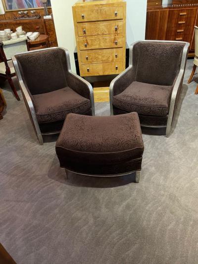 Art Deco Club Chairs with Footrest Mohair Fabric
