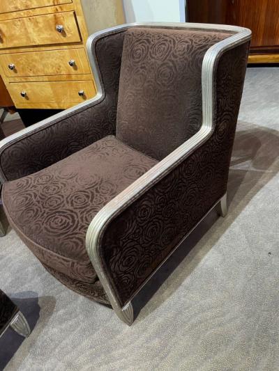 Art Deco Club Chairs with Footrest Mohair Fabric