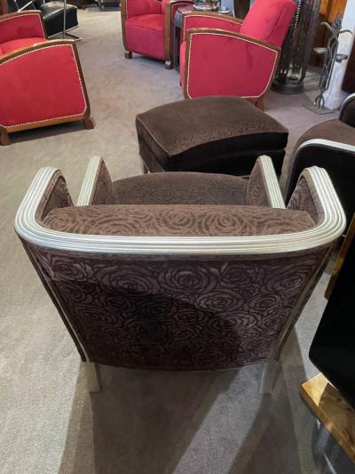 Art Deco Club Chairs with Footrest Mohair Fabric