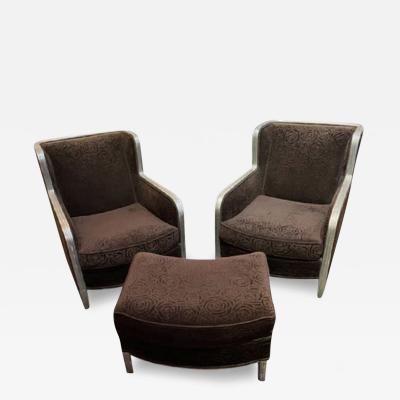 Art Deco Club Chairs with Footrest Mohair Fabric