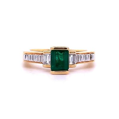 Art Deco Colombian Emerald Engagement Ring in 18k Gold