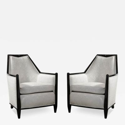 Art Deco Cubist Black Lacquer Skyscraper Lounge Chairs in Manner of Ruhlmann