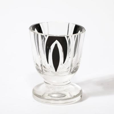Art Deco Cubist Cut Crystal Black Geometric Detailed Cocktail Shaker Glass Set