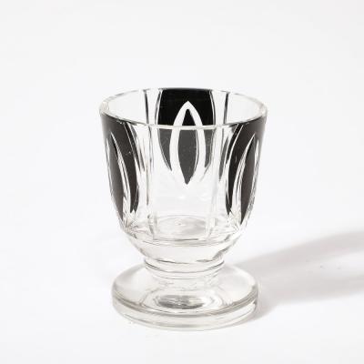 Art Deco Cubist Cut Crystal Black Geometric Detailed Cocktail Shaker Glass Set